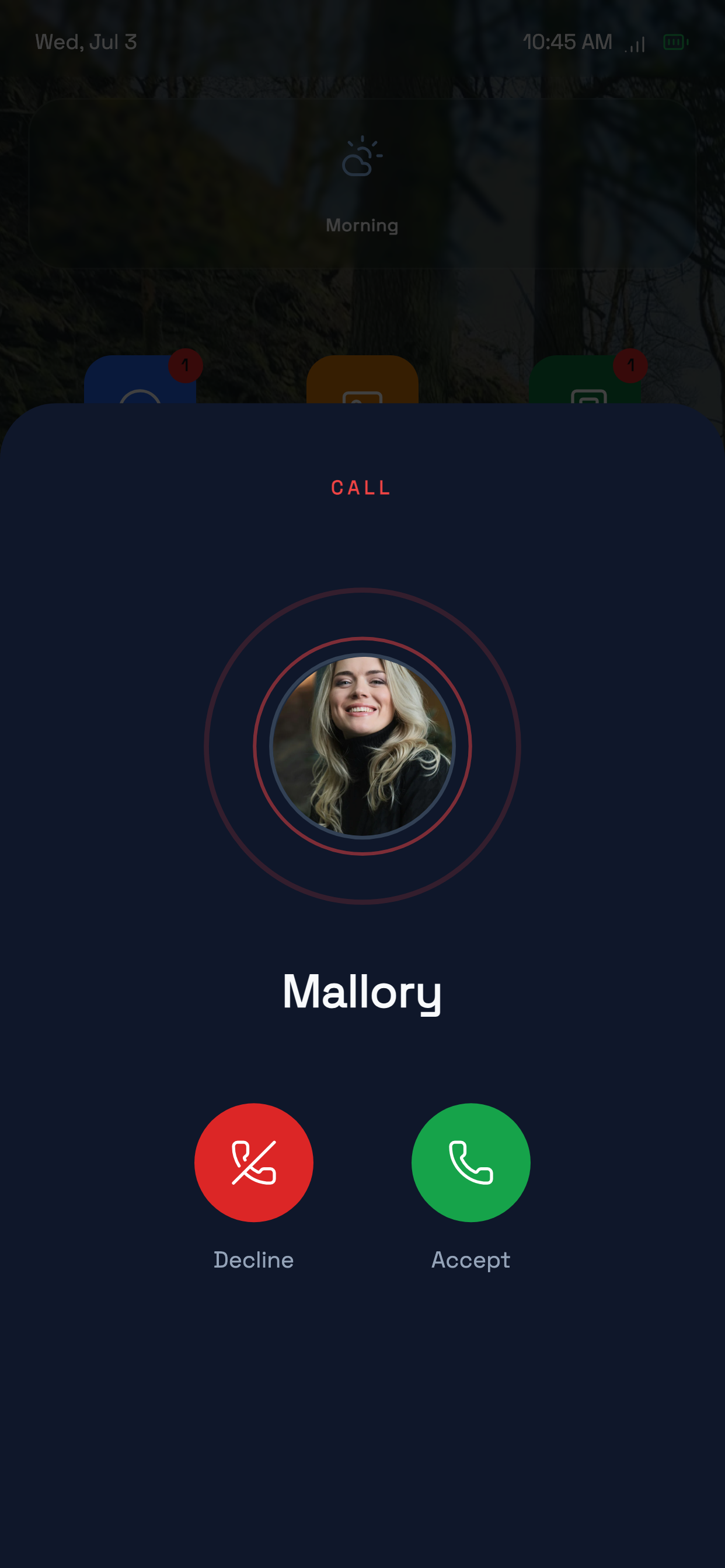 Damage Control incoming call screen