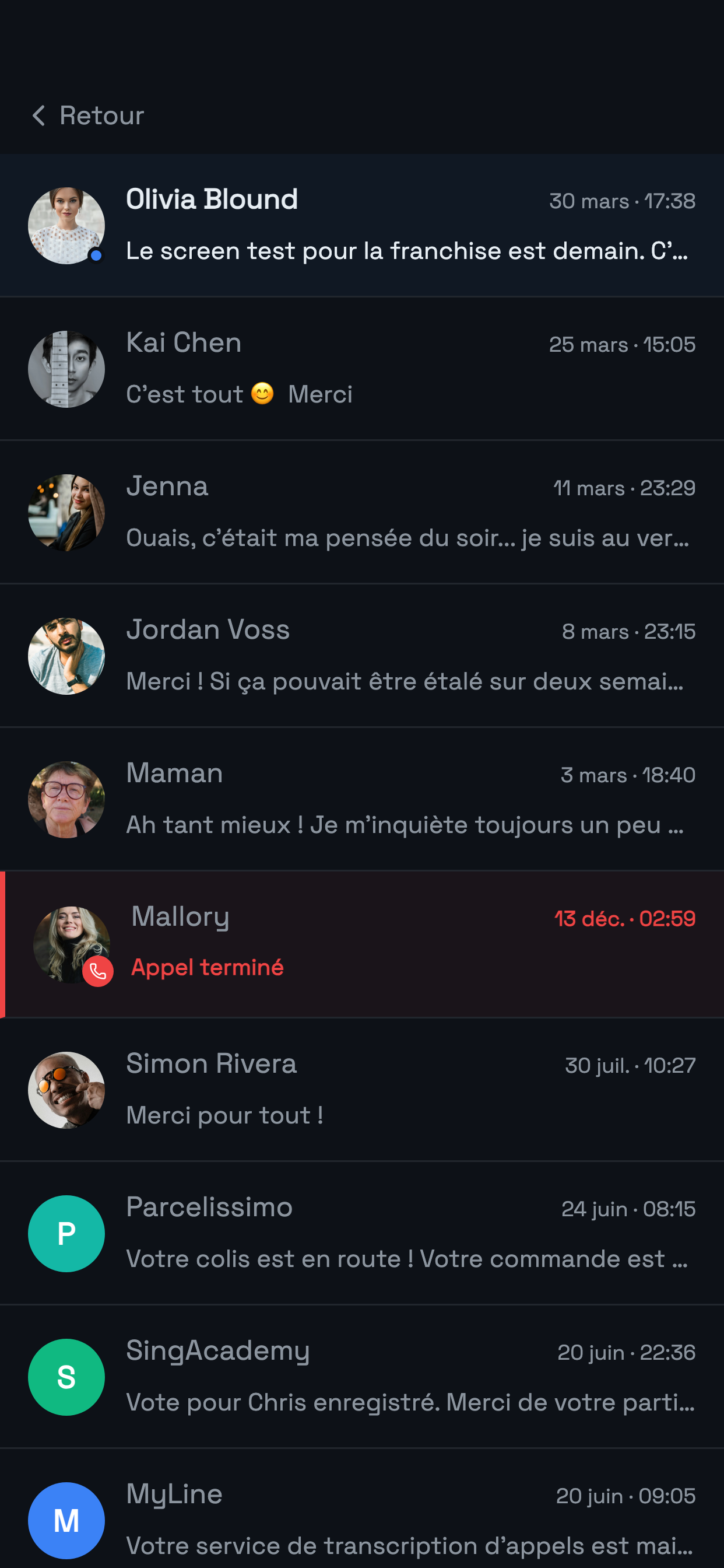 Vue des messages de Damage Control